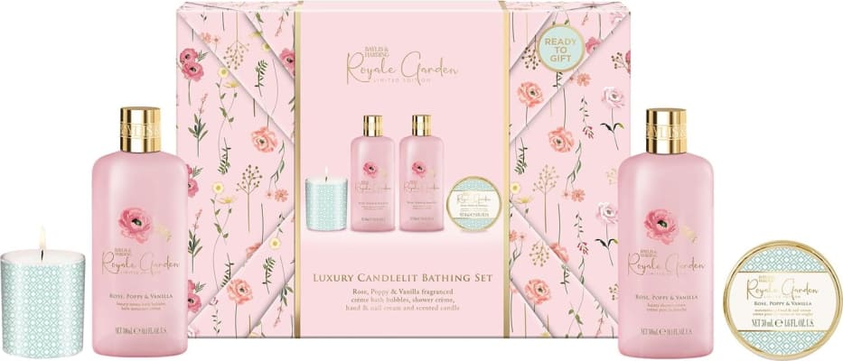 Baylis & Harding Royale Garden Rose, Poppy & Vanilla Gift Wrapped Candlelit Gjadasett