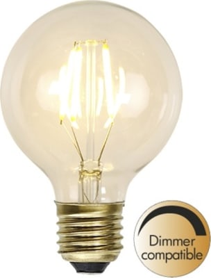 Decoration LED filament bulb G80 E27 1,5W(=15W) 2100K 140lm Dimmer comp.
