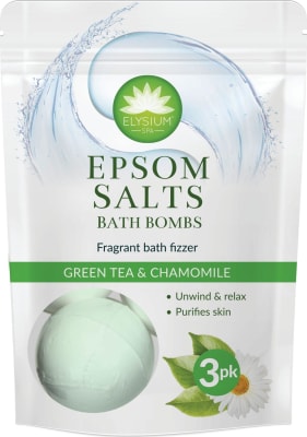 Elysium spa Epsom Salts bað bombur Green Tea & Chamomile 3 x 50 gr