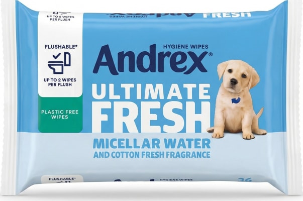 Andrex Ultimate Fresh skolhæfar hreinlætisþurrkur – míselvatn og ferskleiki bómullar, 36 stk