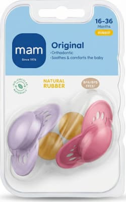MAM Original náttúrulegt gúmmí tannréttingasnuð 16–36 mánaða 1 stk