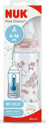 NUK First Choice+ Disney Baby pelaflaska með sílikonsnúð, stærð M (6–18 mánaða), 300 ml
