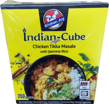 Kitchen Joy Indverskur teninga-stíll kjúklingur tikka masala með jasmínhrísgrjónum 350 g