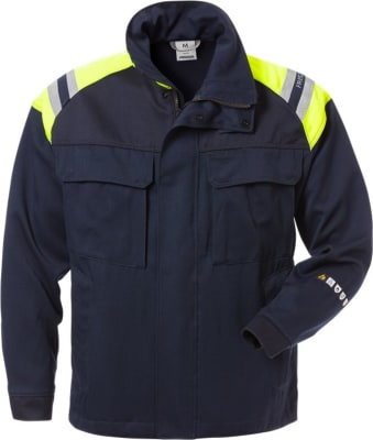 Fristads hitaþolin jakki navy/HiViz gulur