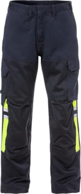 Fristads hitaþolnar buxur navy/HiViz gular