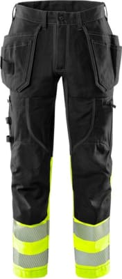 Fristads smíðabuxur með teygju svartar/HiViz gular