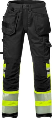 Fristads smíðabuxur teygju HiViz/svartar, dömu