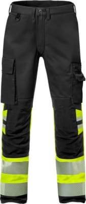 Fristads Stiby buxur með teygju HiViz gular/svartar