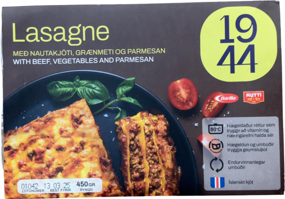 1944 Lasagne með nautakjöti, grænmeti og parmesan 450 g