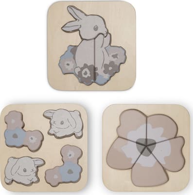 Púsl – Bunnies & flowers – 3 í pakka