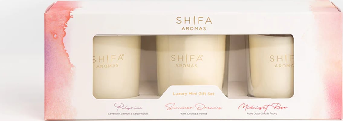 SHIFA Aromas Trio gjafa sett - Kerti - Summer Dreams, Pilgrim & Midnight Rose