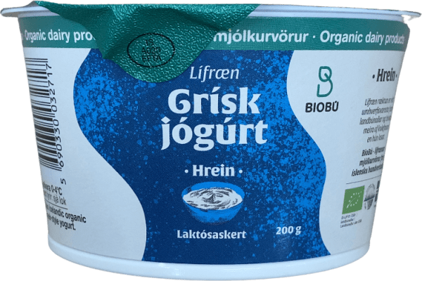 BioBú Lífræn Grísk Jógúrt Hrein Laktósaskert 200 g