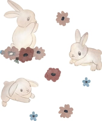Wallsticker – Vegglímmiðar bunnies and flowers – beige