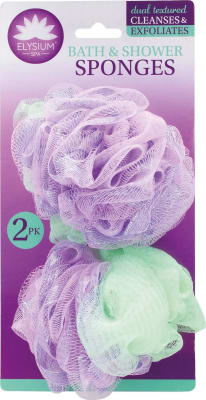 Elysium spa mjúkir loofah sturtu svampar Fjólublár og grænn 2 stk