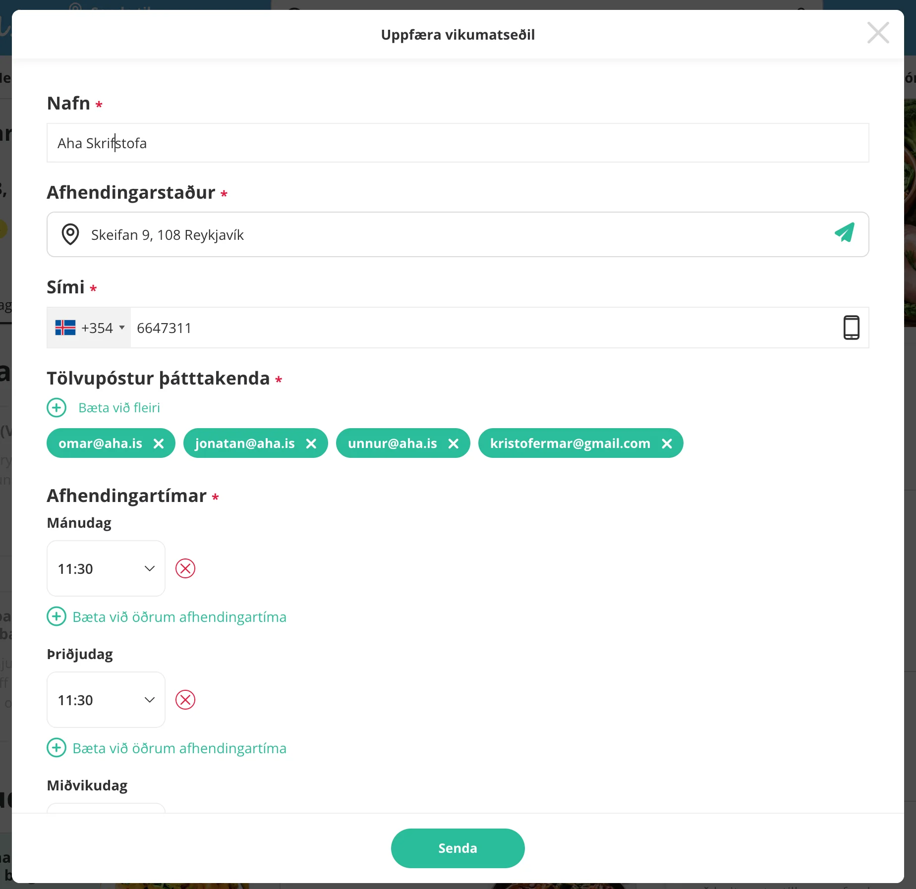 Order settings form