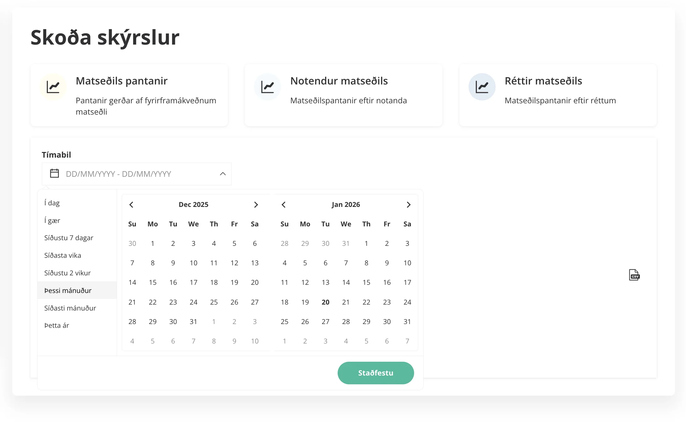 Reports dashboard
