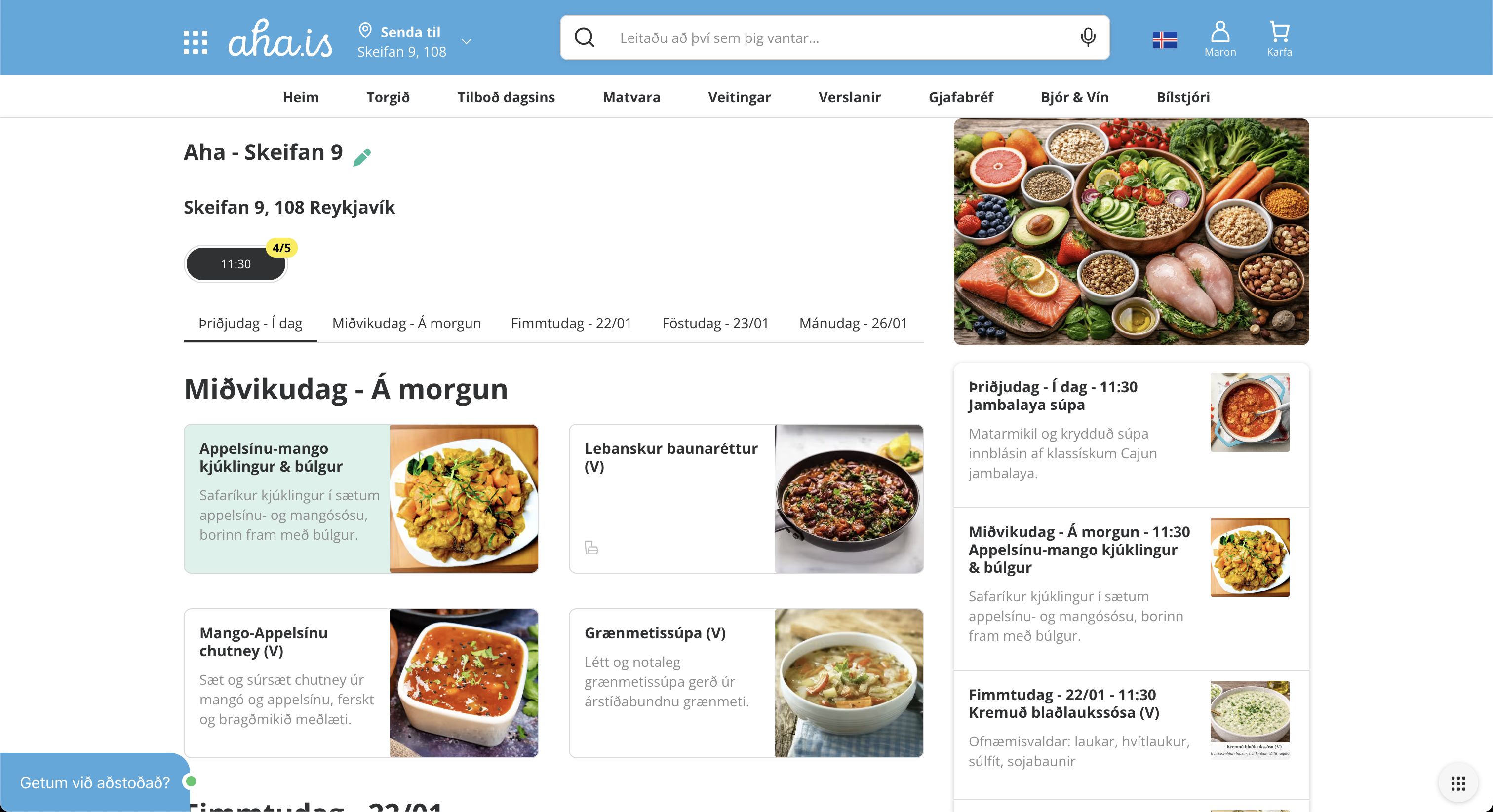 Weekly menu overview