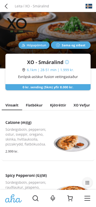 Hópapöntun deilt og þátttakendur sýndir í Aha í síma