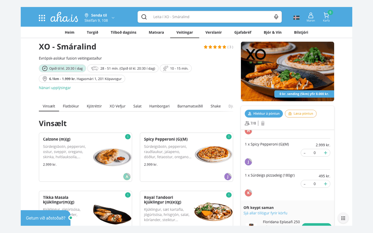 Sameinuð hópapöntun með mismunandi vörum og þátttakendum í Aha