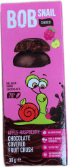 Bob Snail epla- og hindberja ávaxtamauk í belgísku dökku súkkulaði (70%) 30 g