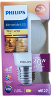 Philips WarmGlow LED pera E27, hægt að deyfa (dimmable), 3,4 W (40 W), 470 lm, 2700 K