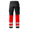 Fristads Stiby buxur með teygju HiViz rauðar/svartar