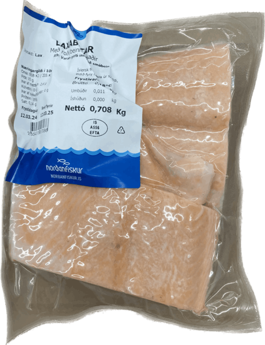 Norðan fiskur laxabitar beinlausir m/roði ca. 700 gr
