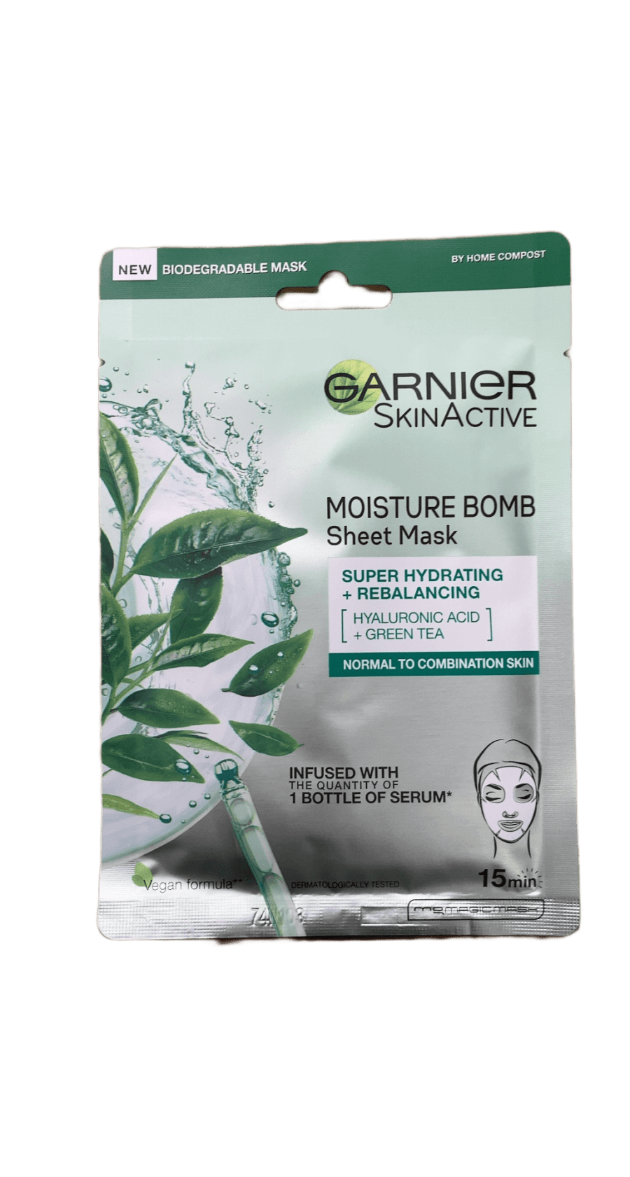 Garnier SkinActive Moisture Bomb lakmaska með hýalúrónsýru og grænu tei 28 g