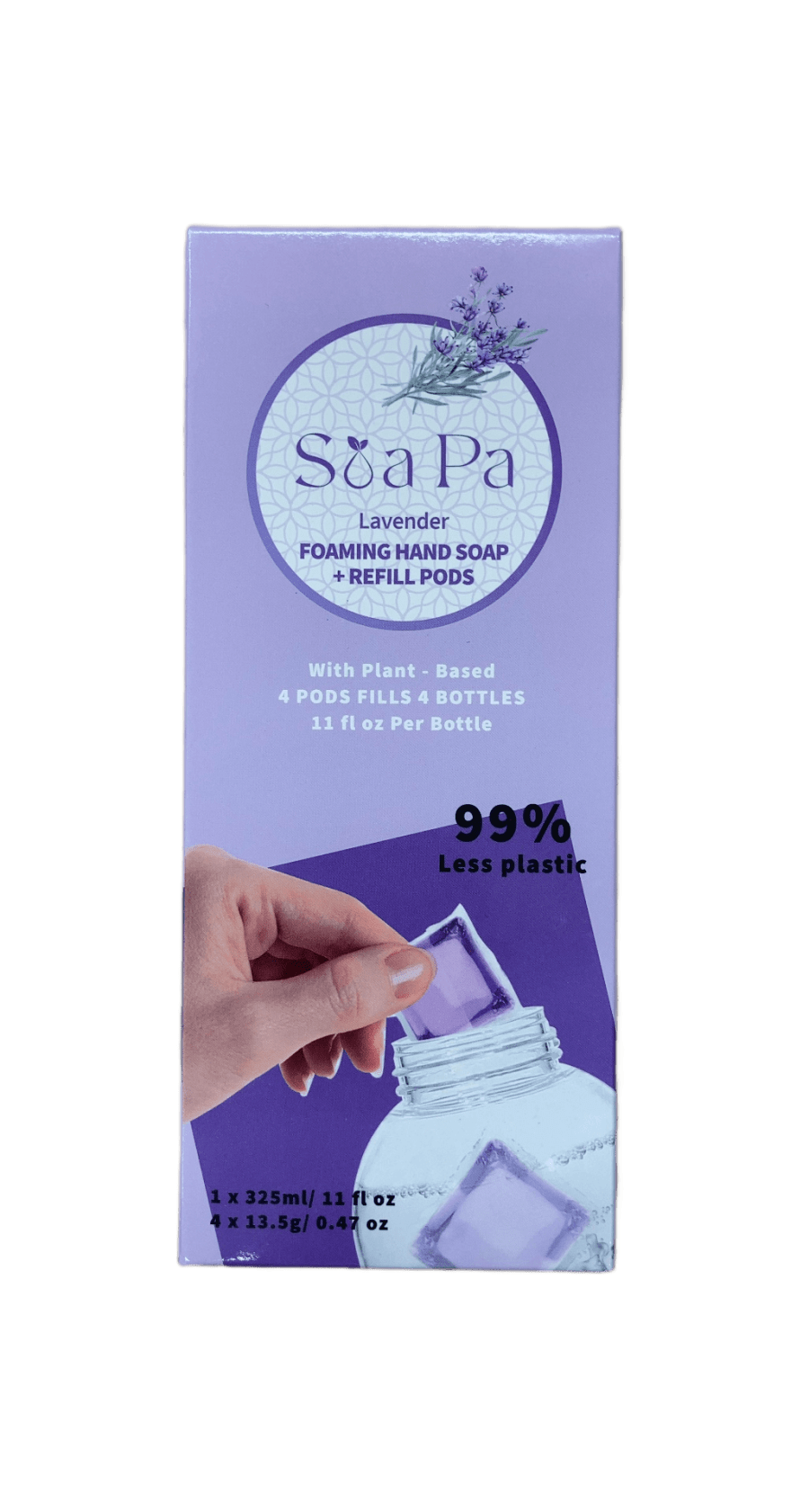Lavender froðusápa fyrir hendur + áfyllingahylki 325 ml + 4 x 13,5 g