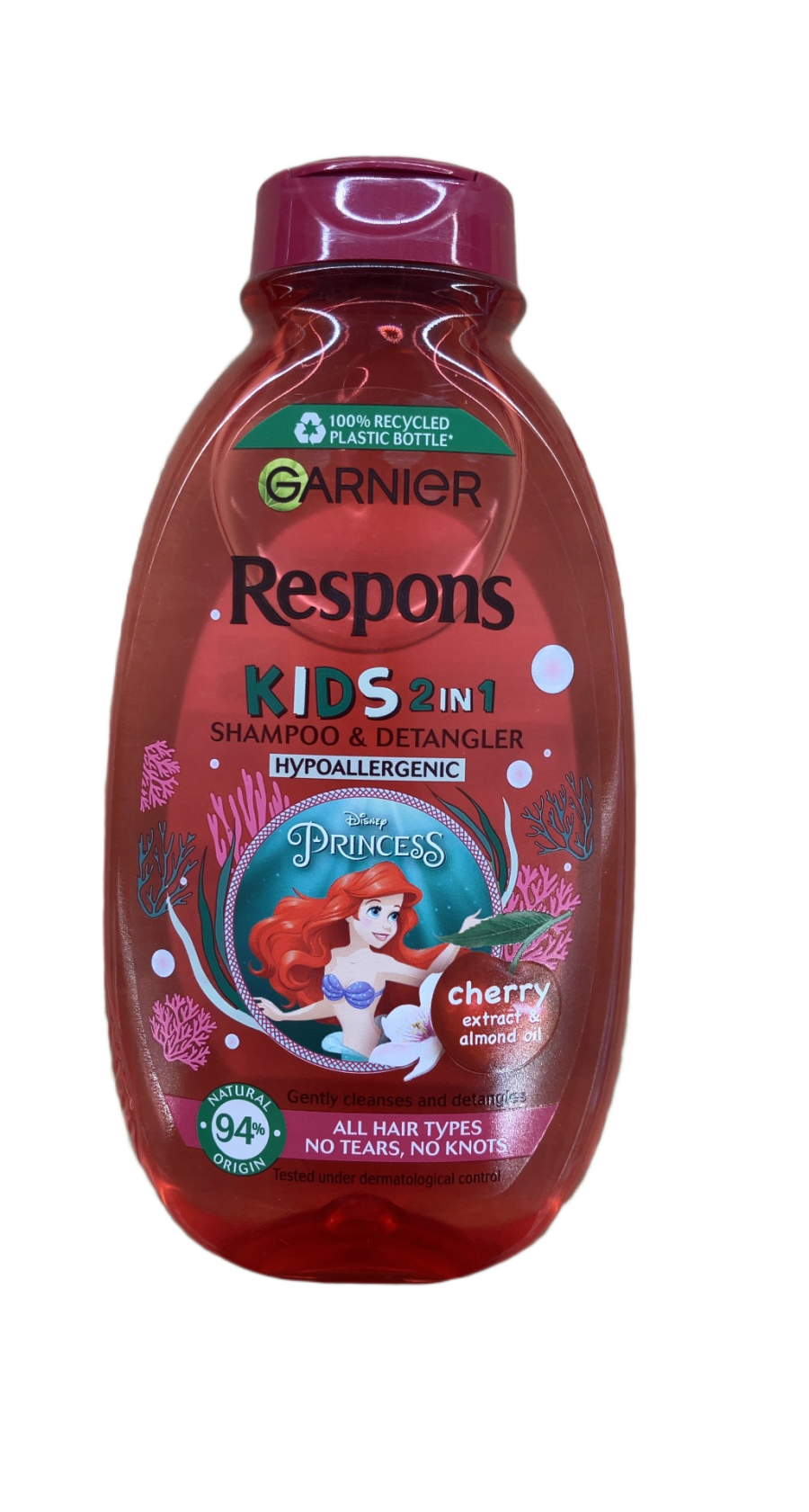 Garnier Respons fyrir börn 2-í-1 sjampó og flækjuleysandi Disney Prinsessur kirsuber og möndluolía 250 ml