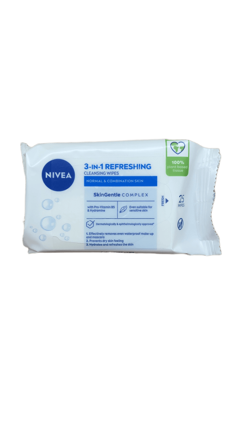NIVEA 3-í-1 ferskir hreinsiklútar fyrir venjulega og blandaða húð, 25 stk