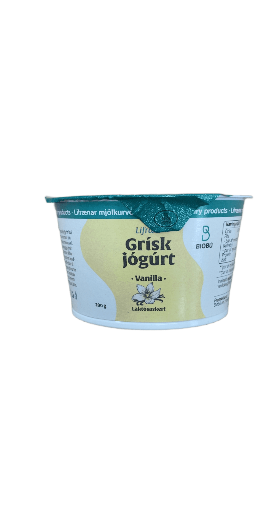 BioBú Lífræn Grísk Jógúrt Vanilla Laktósaskert 200 g