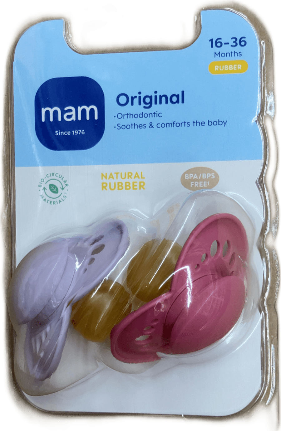 MAM Original náttúrulegt gúmmí tannréttingasnuð 16–36 mánaða 1 stk