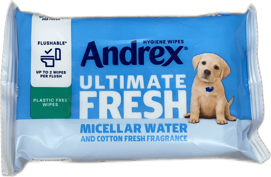 Andrex Ultimate Fresh skolhæfar hreinlætisþurrkur – míselvatn og ferskleiki bómullar, 36 stk