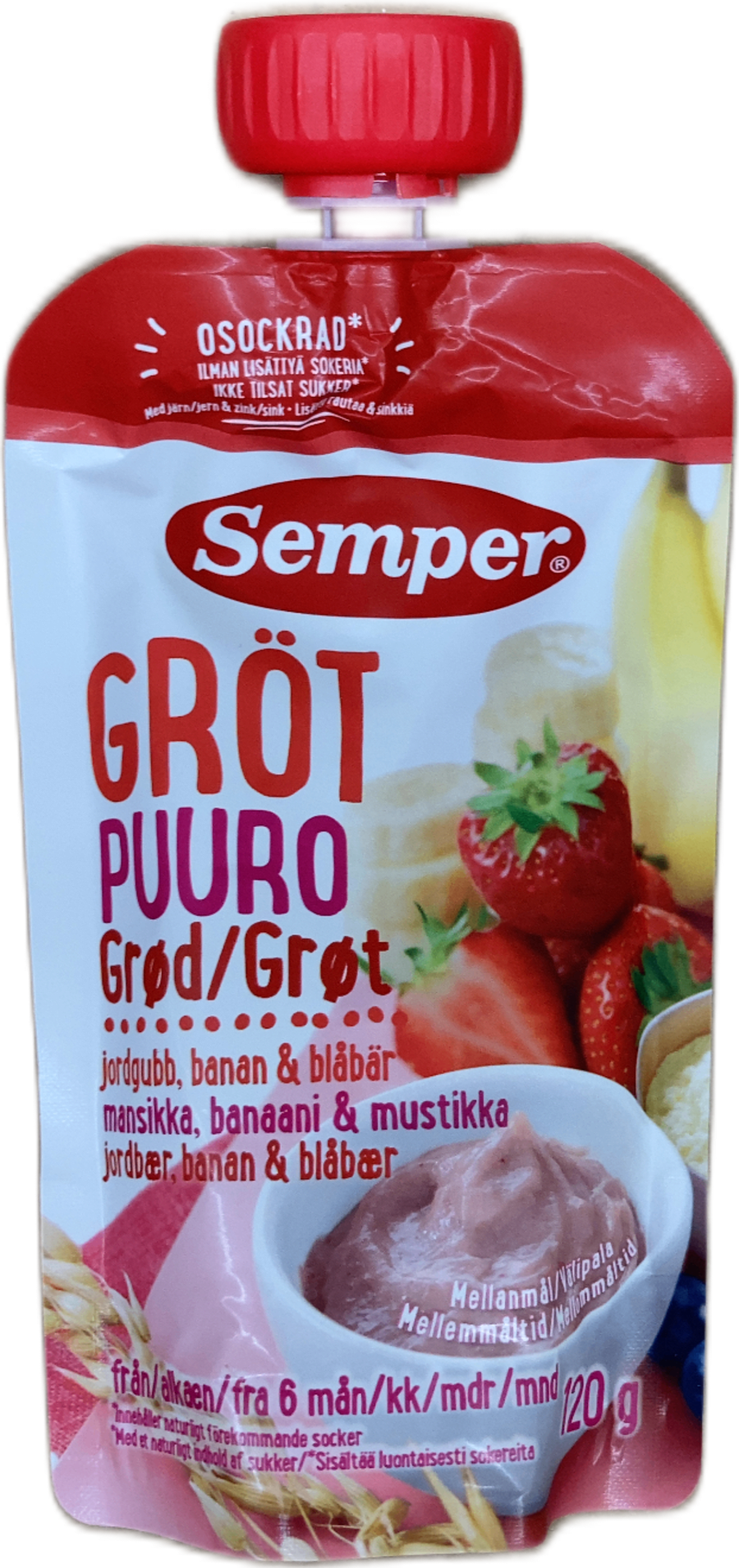 Semper Hafragrautur Jarðarber Banani Bláber 120 g