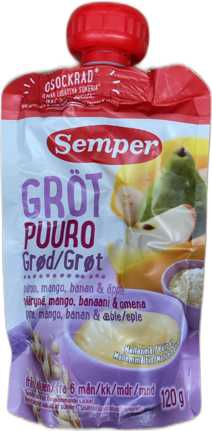 Semper hafragrautur pera, mangó, banani og epli 120 g