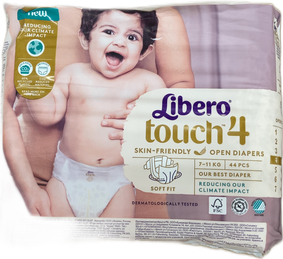 Libero Touch opnar bleyjur stærð 4 (7–11 kg) 44 stk