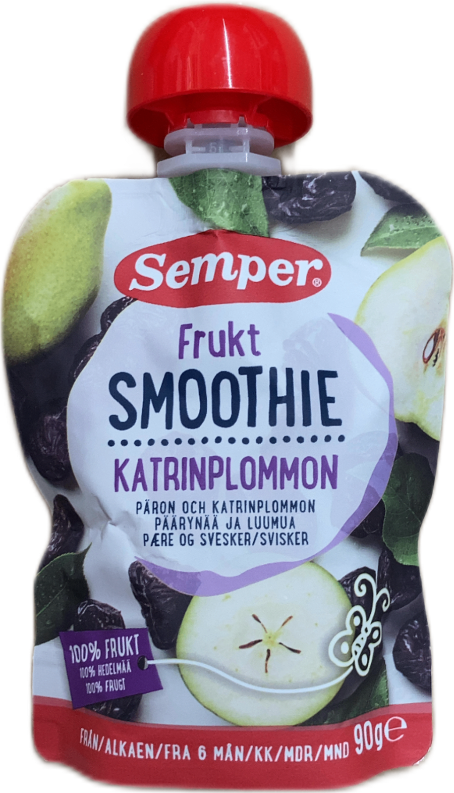 Semper ávaxtasmoothí pera og sveskja 90 g