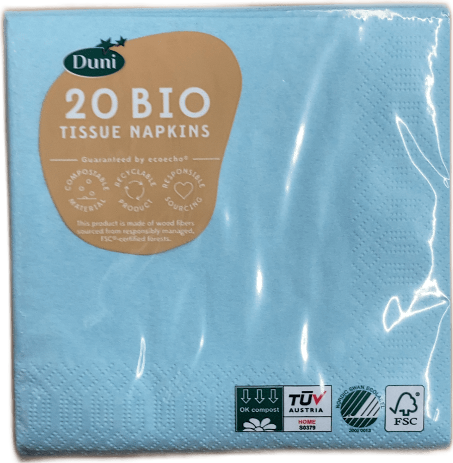 Duni Bio Tissue servíettur, mintubláar, 20 stk (24 x 24 cm)
