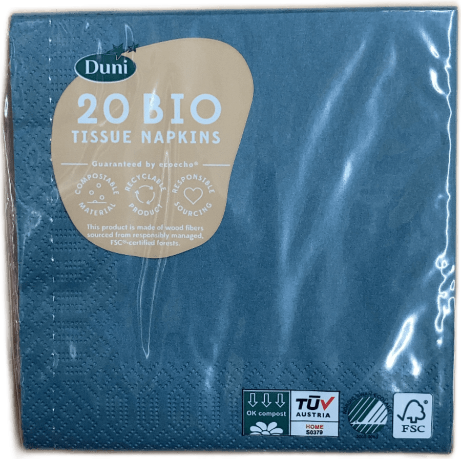 Duni Bio pappírsservíettur, hafblágrænar, 20 stk