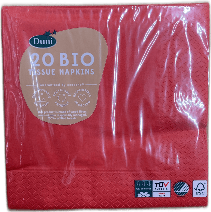 Duni Bio pappaservíettur, rauðar, 20 stk (33 x 33 cm)