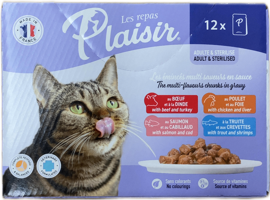 Plaisir Fullorðnir & Geldaðir Fjölbragðsbitar í Sósu 12 x 100 g