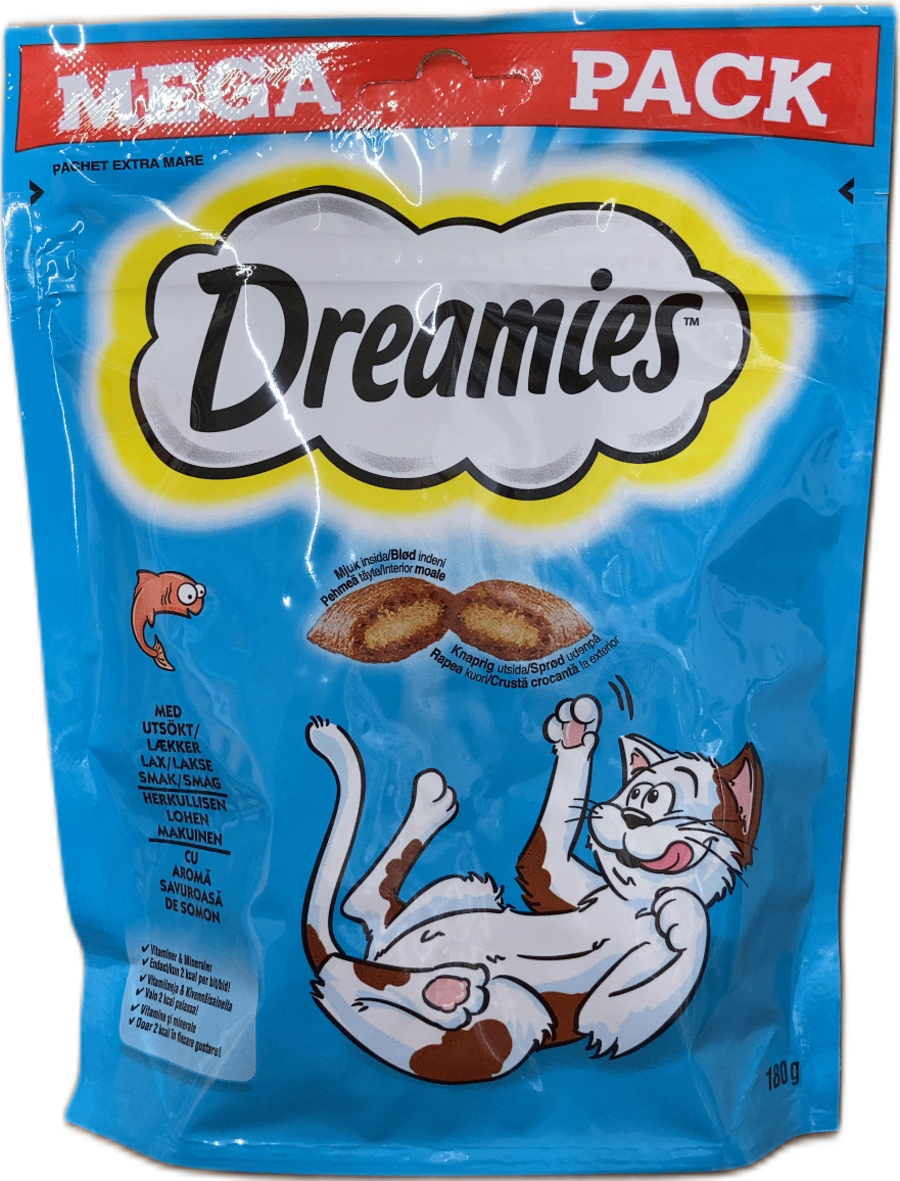 Dreamies kattanammi með laxi, stórpakkning 180 g