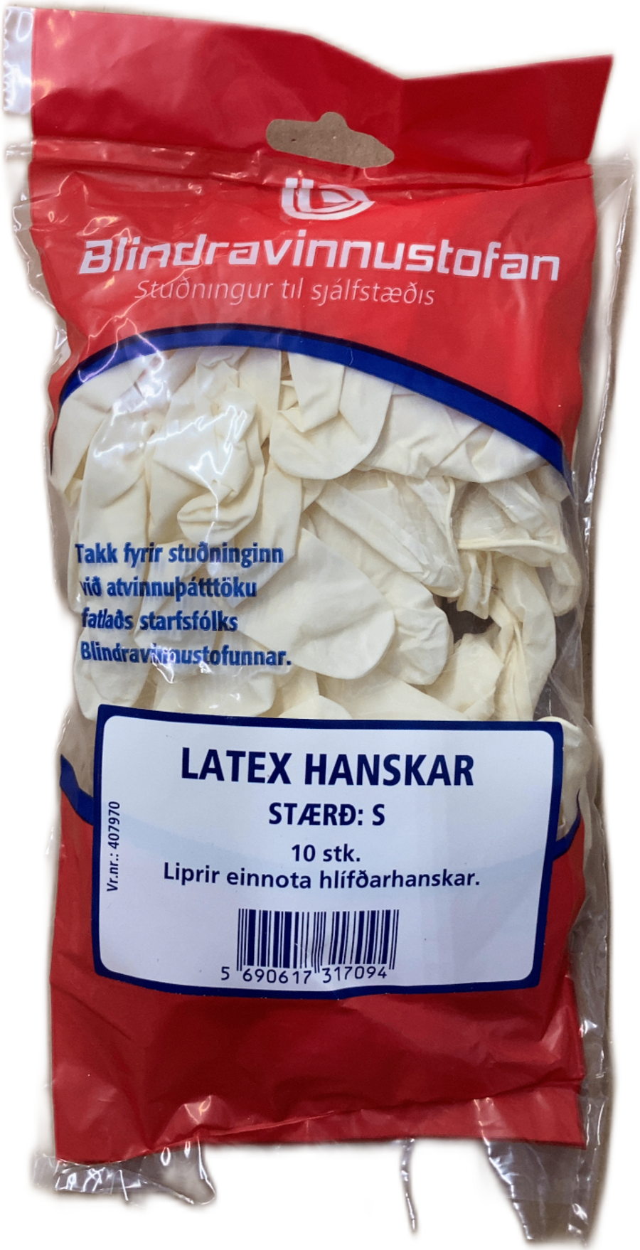 Blindravinnustofan Latex hanskar S 10 stk