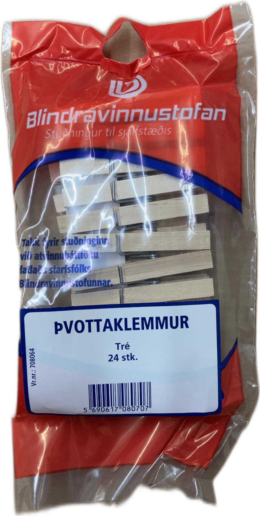 Blindravinnustofan Þvottaklemmur Tré 24 stk
