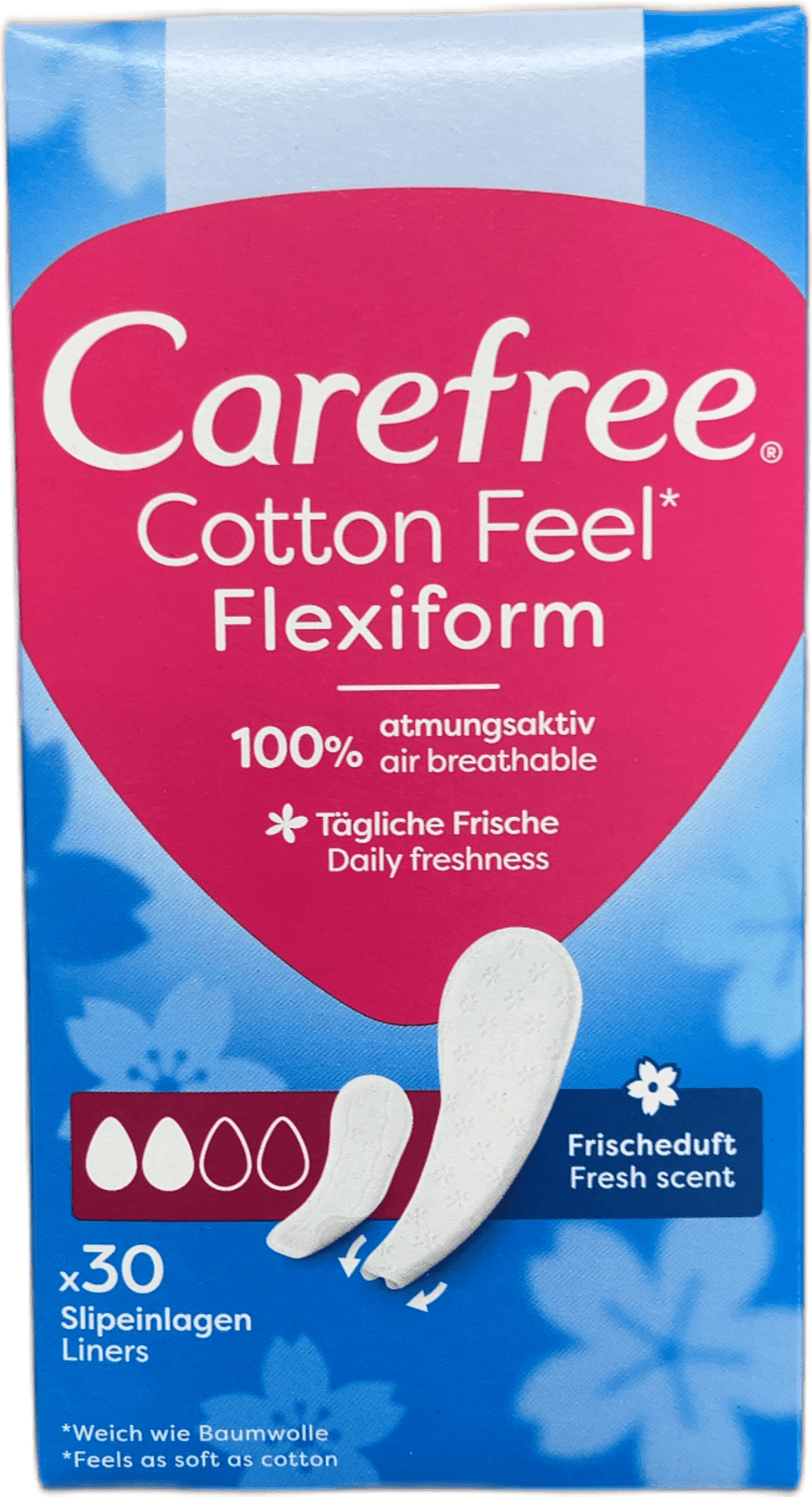 Carefree Cotton Feel Flexiform dagsinnlegg, ferskur ilmur, 30 stk