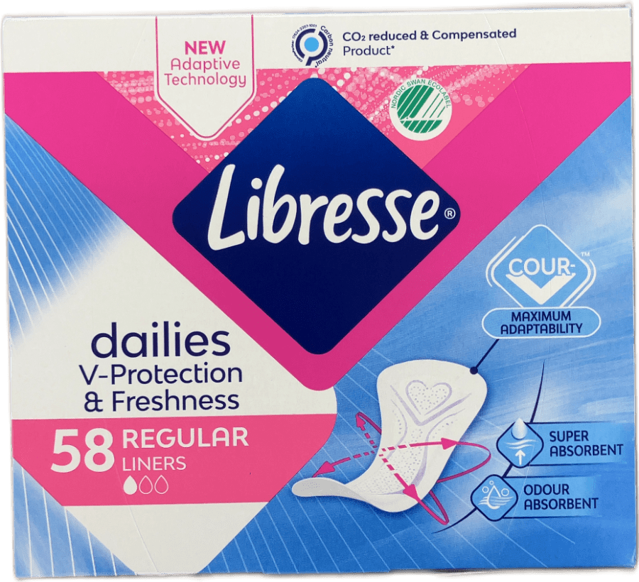 Libresse Dailies V-Protection & Freshness venjuleg innlegg 58 stk
