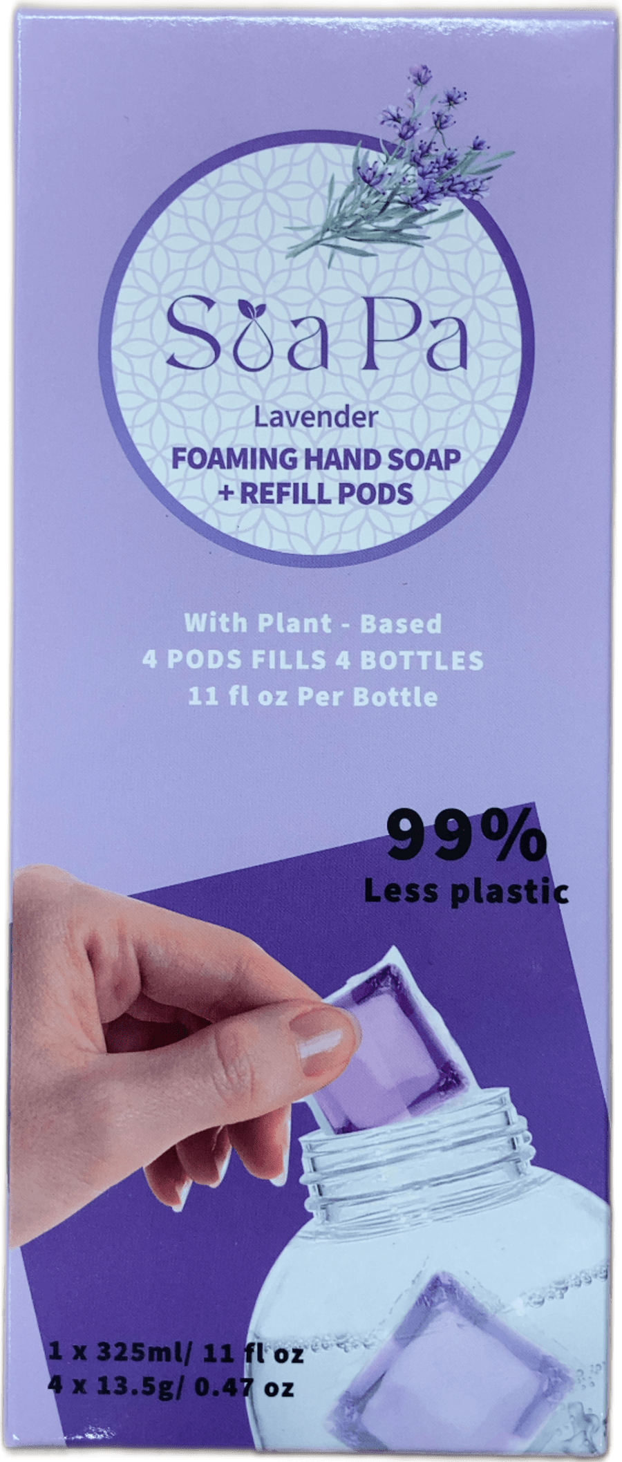 Lavender froðusápa fyrir hendur + áfyllingahylki 325 ml + 4 x 13,5 g