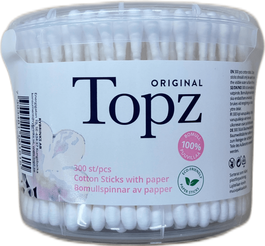 Topz Original bómullarstafir með pappírsskaftum 300 stk