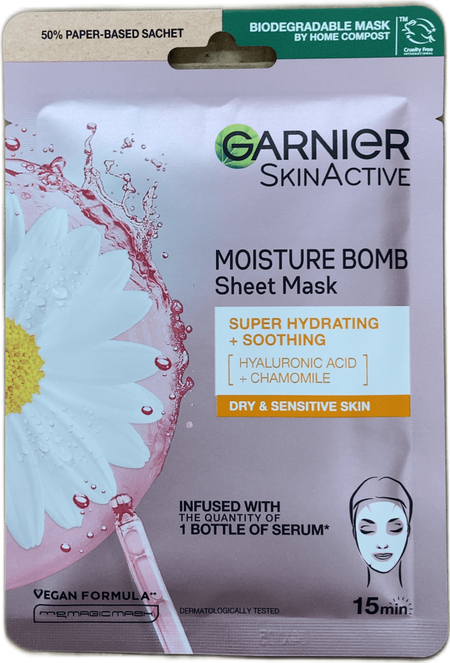 Garnier SkinActive Moisture Bomb blaðmaski, ofurrakagefandi + róandi, 28 g